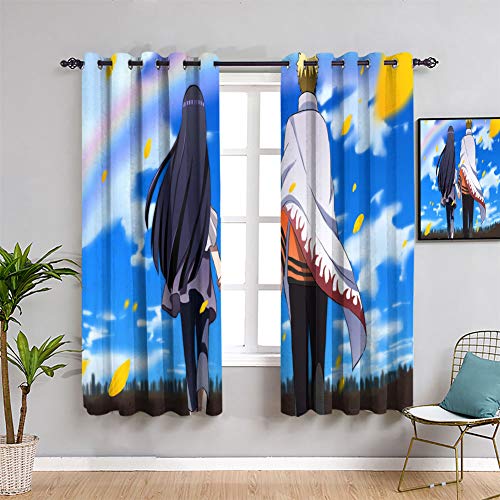 Isolierte Vorhänge Naruto Uzumaki und Hyuuga Hinata Backout Vorhang Set Wärmedämmend Verdunkelungsvorhang W55 x L45