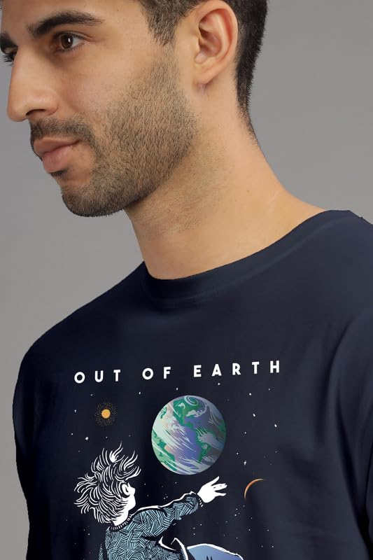 Image of XENOVAURBAN Men's Graphic Printed RN-Earth Round Neck Regular and Plus Size Cotton T-Shirt