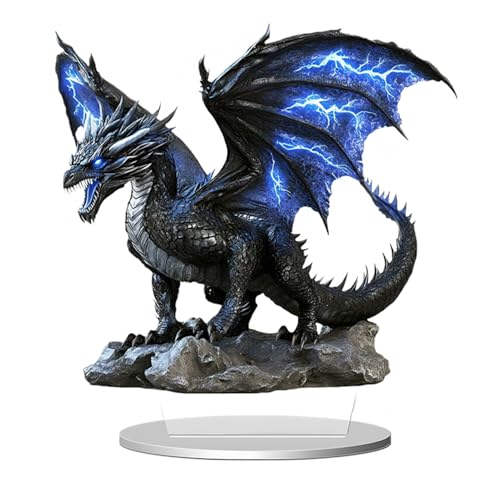 Deep Blue Lightning Dragon Acryl Ornament für Büro, Wohnung oder Wohnbereich 2D Acryl Ornament, Wohnzimmerdekoration für Eingangsbereiche Flaches Dekorationsstück, mittelalterliches Drachenornament