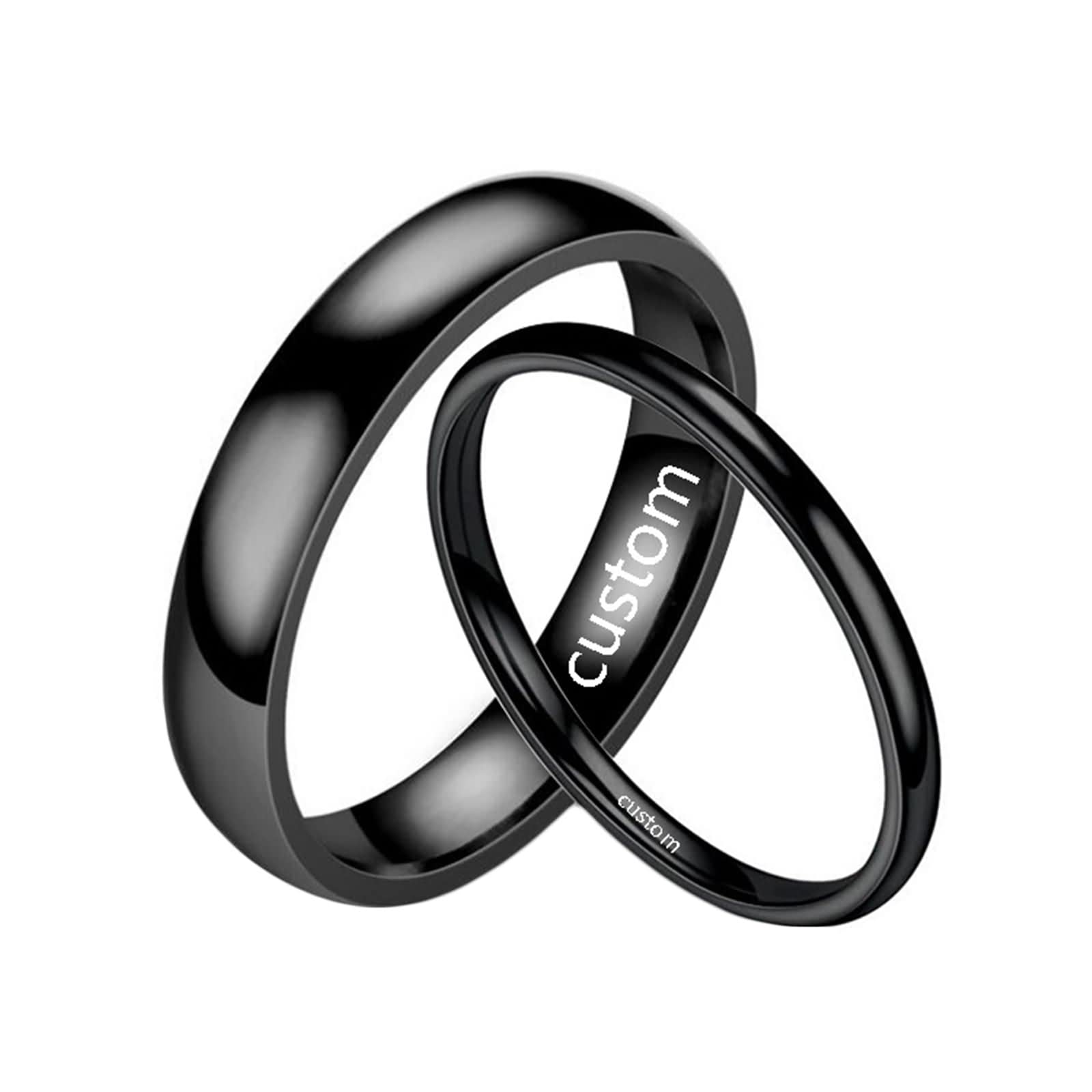 ANAZOZ Anillos para Hombre y Mujer Acero Inoxidable,Anillo de Pareja 2/4MM Anillo Negro con Redondo Pulido