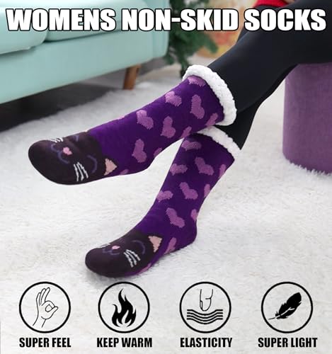 POEATEZO Womens Slipper Socks Soft Warm Fluffy Winter Fleece Lined Sherpa Socks4
