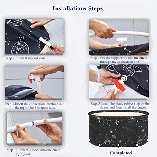 40" Portable Foldable Bathtub, Soaking Bathing Tub For Adults, Separate Family Bathroom Spa Tub With Drain, Ideal For Hot Bath Ice Bath, Black #TOP6