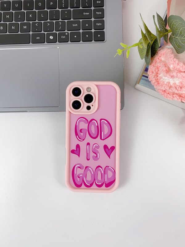 Image of COVERLY Inspirational Heart Design Back Case for iPhone 12 Pro | Hot Inspirational God is Good Cute Vibe | Camera Lens Protection | Soft Silicone Aesthetic Cover for Girls & Women (Pink,Shockproof)
