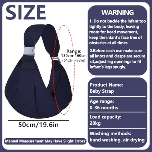 ZenyTra Tragetuch Baby Neugeboren, Trageschlinge aus Baumwolle, Seitliche Tragehilfe für Säuglinge 0-12 Monate, Atmungsaktive Babytrage für Neugeborene bis Kleinkinder, Dunkelblau 42x16cm