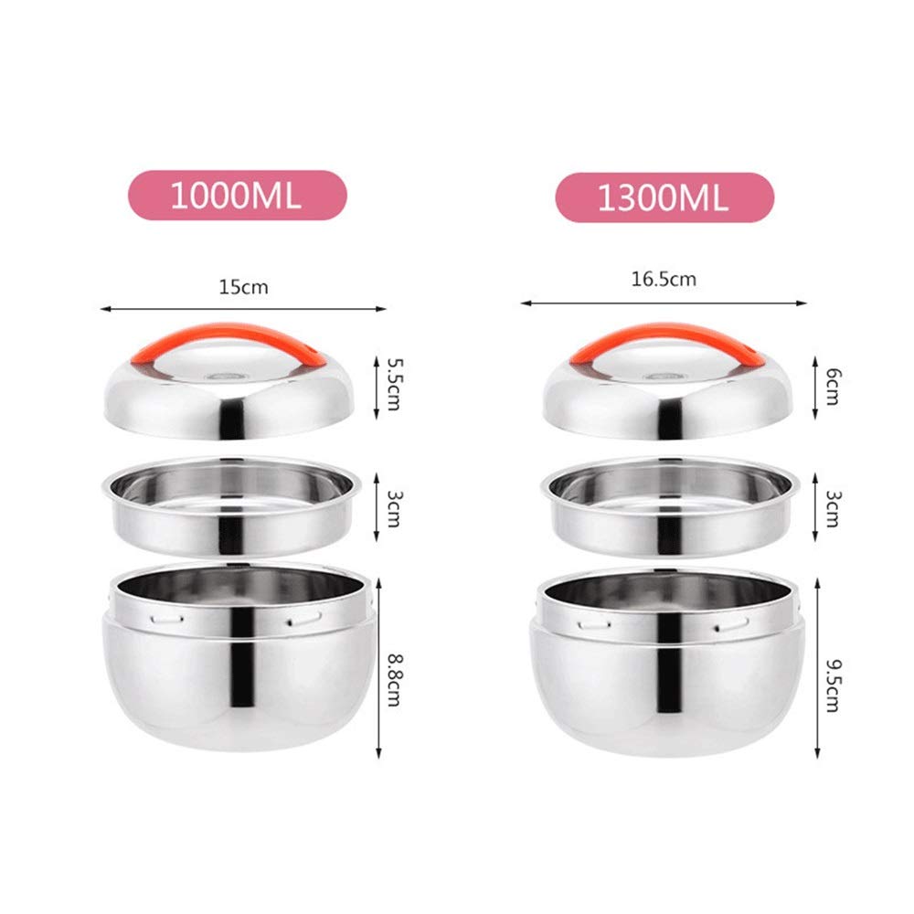 Fiambrera Caja Doble de la Capa de Almuerzo con Aislamiento térmico Contenedor de Acero Inoxidable de Acero Inoxidable (Lunch Box Capacity : 1300ML)