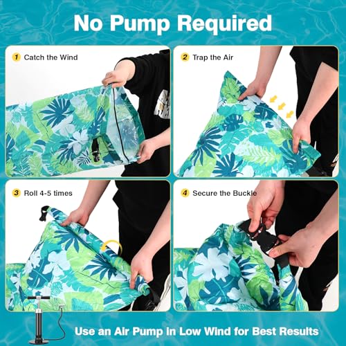Image of TOBTOS Pool Lounge Float with Canopy, Portable Wind Inflatable Pool Floats for Adults with Headrest & Storage Space, Inflatable Couch for Swimming Pool,Beach