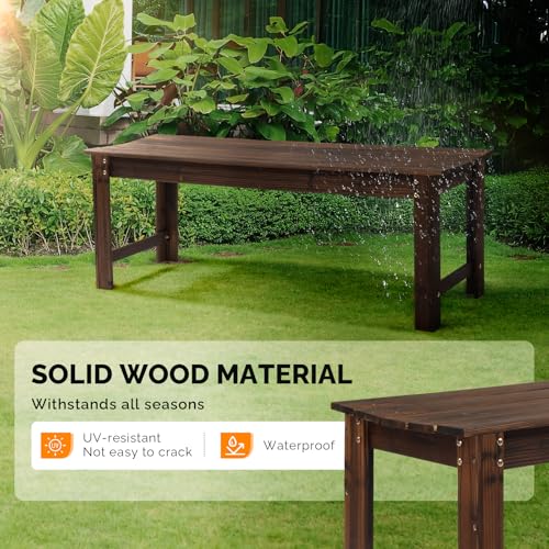 Image of VINGLI Outdoor Wood Bench, 48 inch Outdoor Bench Patio Wooden Bench Garden Bench Outdoor Backless Bench for Deck Patio (Carbonized)