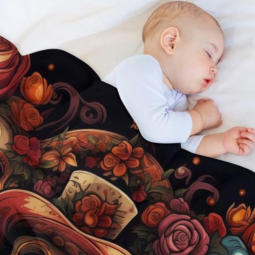 Plaid Jeté Canapé Flanelle Crâne Rose Couverture Polaire 180x200