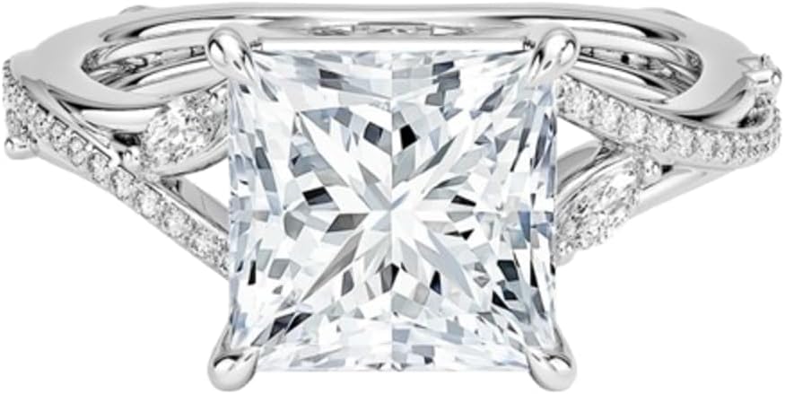 1–5 Carat Princess Cut Lab Grown Diamond Ring VVS2 10K 14K 18K Solid Gold & 925 Sterling Silver Engagement Ring Nature Inspired Wedding Bridal Anniversary Christmas Gift for Women(IGI Certified)