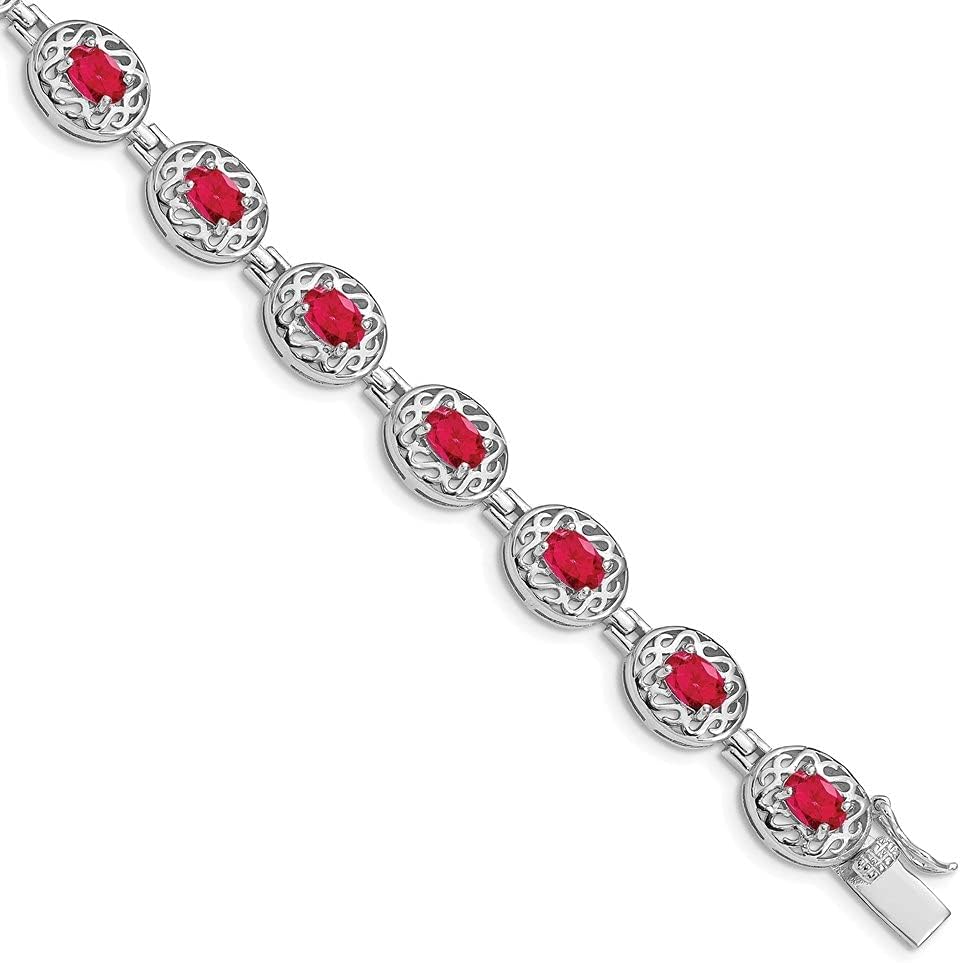 Diamond2Deal 925 Sterling Silver Rhodium Plated Oval Cut Ruby Tennis Bracelet Gift for Women