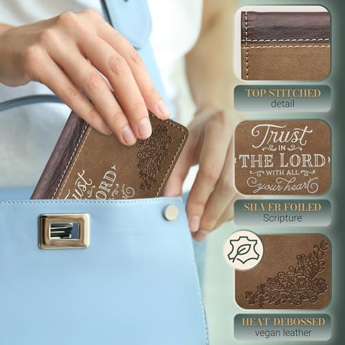 Christian Art Gifts Inspirational Vegan Leather Checkbook Cover for Women & Men: Trust in The Lord Encouraging Scripture, Money Holder Duplicate Checks, ID, Cards & Pen Loop Holder, Brown3