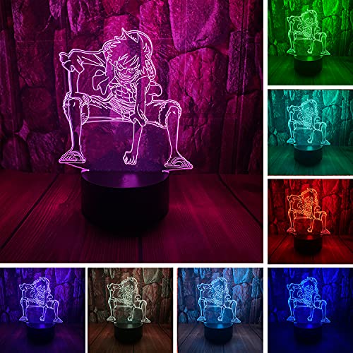 Cartoon One Piece Hero Monkey D. Luffy Anime Figure Paramount War 3D Led Optical Illusion Bedroom Decor Table Lamp With Remote 7 Colors Acrylic Sleep Night Light Birthday Xmas Gifts For Child Kids #TOP1
