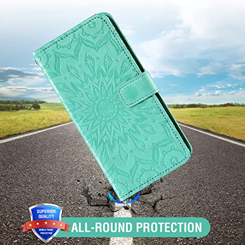 Phone Case For Oneplus Nord N200 5G Wallet With Tempered Glass Screen Protector And Leather Slim Flip Cover Card Holder Stand Cell Accessories One Plus N 200 1Plus One+ 1+ N2005G Women Girl Green #TOP6