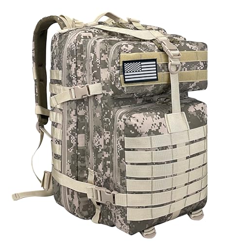 Image of Military Tactical Backpack for Men, 45L 3 Day Assault Pack, Heavy Duty Large Molle Backpack for Outdoor, Hiking, Camping, Camouflage Grey