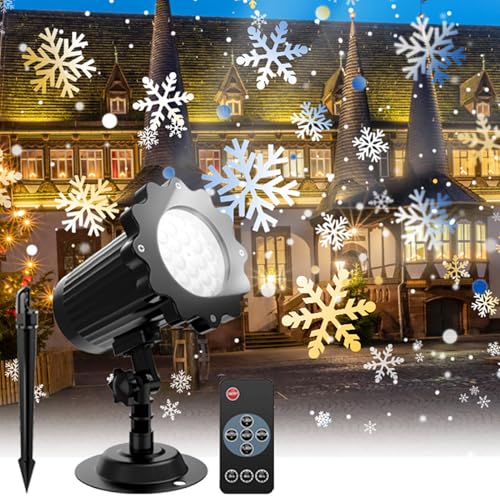 Luces Proyector de Nieve Navideña | Proyector Copos Nieve 360° Rotación Interior,Decoración Lumínica para Interior Exterior Jardín Navidad Bodas