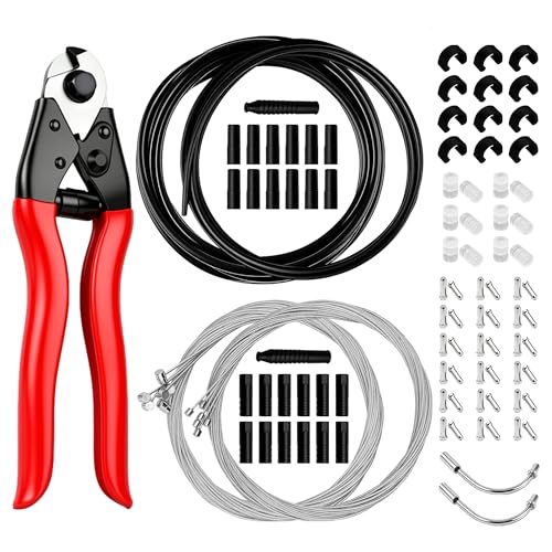 103PCS Universal Bike Brake Cable Kit with Stainless Steel Bike Cable Cutter Bike Brake Cable and Shifter Cable for Mountain Road Bicycle Repair Cable End Caps C Buckles V Brake Cable Guide Inside