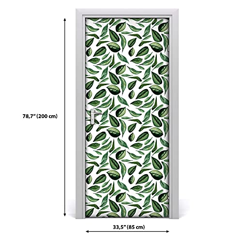 Vinilo para puerta 85x200 cm autoadhesivo e impermeable con diseño botánico de hojas de jardín 3