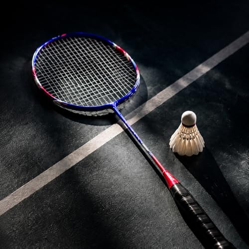 Image of Morex Carbon Graphite Badminton Racket with Full Cover Bag | Durable Carbon Shaft & Curve Frame for Better Sweet Spot & Smash Power | Ideal for Beginners & Advanced Players (Blue & Red)
