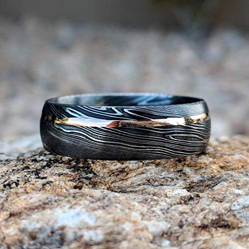 Ke-228-At Damascus Steel Ring Custom And Handmade Damascus Ring Damascus Steel With Brass Inlay Anniversary Ring Wedding Band Fathers Day Ring Damascus Steel Ring Wedding Band Rings For Men (8.5) #TOP1