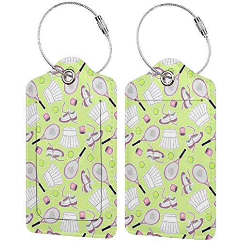 Tennis-Love-Green Initial Luggage Tag Baggage Bag Tags Travel Fully Bendable Tag Stainless Steel Loop 2 Pcs Set