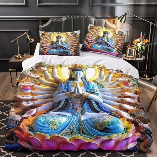 Housse de couette Bouddha anti-plis en microfibre douce avec fermeture éclair - 4