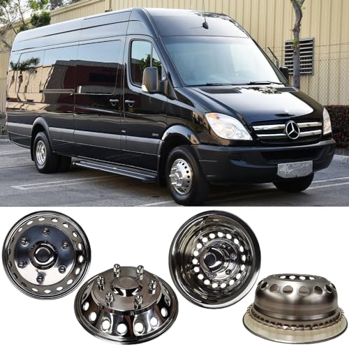 Image of 16 inch Polished Stainless Steel Dullay Wheel Simulators fit for 2007-2025 Dodge, Mercedes and Freightliner Sprinter Van,4pcs Front Rear 6 Lug 18 Hand Hole snap on Wheel Cover k16a