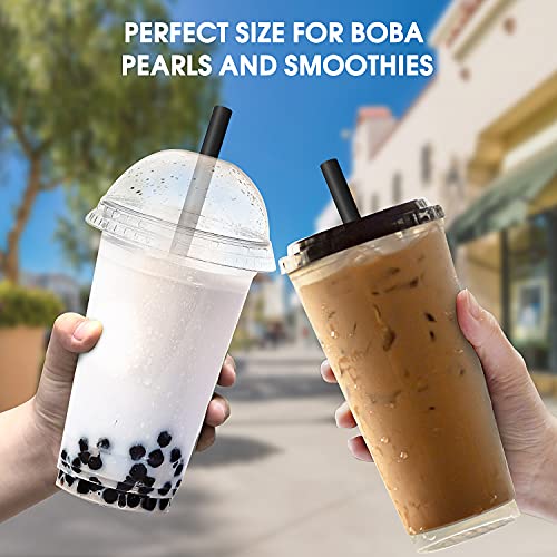 [100 Pcs] Boba Smoothie Individually Wrapped Straws - Jumbo Large Plastic Disposable Bubble Tea Milkshake Black Drinking Straws(8.2" Long And 0.43" Diameter) #TOP3