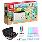 Newest Nintendo Switch with Green and Blue Joy-Con - Animal Crossing: New Horizons Edition - 6.2" Touchscreen Display - Family Christmas Holiday Bundle - Green and Blue - iPuzzle 12-in-1 Carrying Case