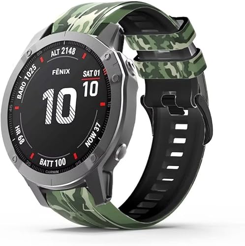 Correa de silicona compatible con Garmin Fenix 77xfenix 6 GPS6x GPSFenix 55x puls Smartwatch Band CamoCamuflaje Sport Correa de repuesto