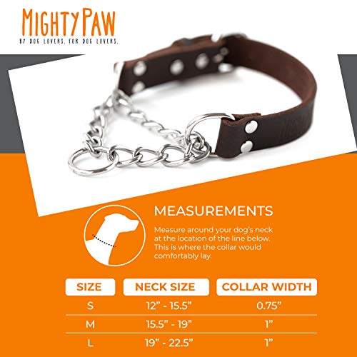 Mighty Paw Martingale Dog Collar - No Pull Design - Stainless Steel Chain - Limited Chain Cinch Training - Brown Leather Martingale Training Collar - Large Size - Image 6