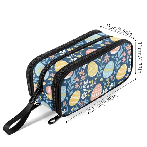 Image of Fustylead Colorful Easter Eggs and Flower Large Pencil Pen Case Stationery Bag 3 Compartments School College Office Organizer