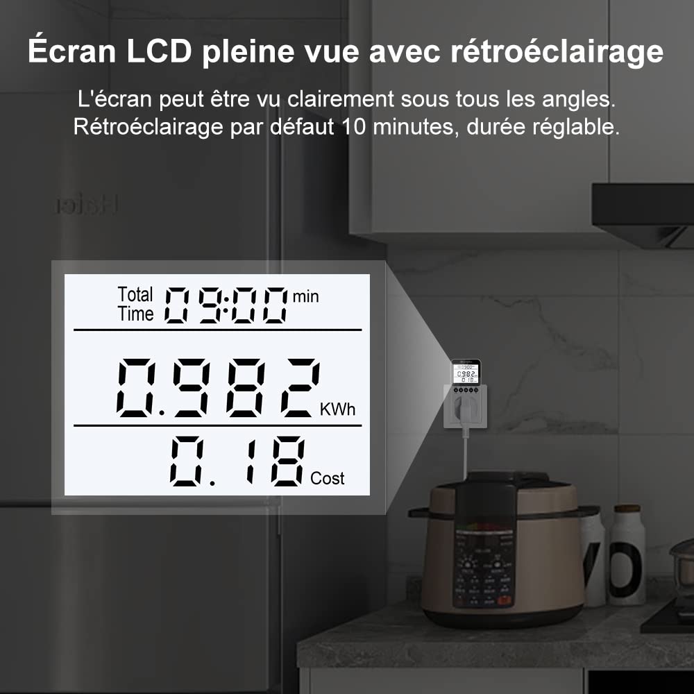 KETOTEK Medidor de Consumo Electrico, Enchufe Monitor de Electricidad con Pantalla LCD Retroiluminada, Medidor de Costo de Electricidad Medidor de Energía con 3680W Protección contra Sobrecarga