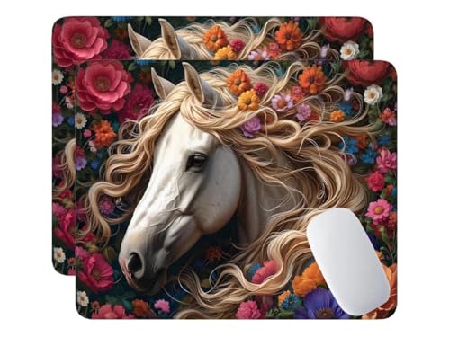 2 Pcs Alfombrilla Ratón Gaming - 32x26 cm Alfombrilla de Ratón Flores caballos con Base Goma Antideslizante, Superficie Impermeable, Bordes Cosidos, Seguimiento Suave y Preciso Alfombrilla Raton u-448