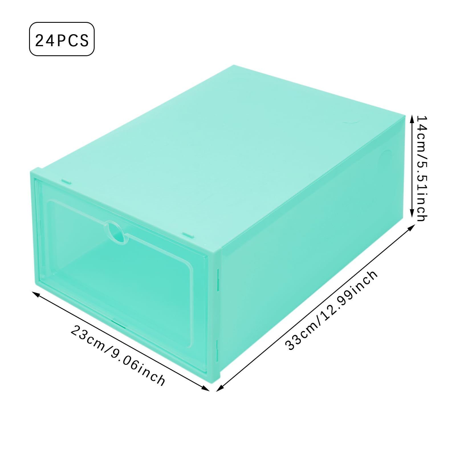 Juego de 24 cajas de zapatos de plástico, plegables y apilables, para zapatos de hasta la talla 44, ahorrarás mucho espacio de almacenamiento (verde esmeralda)