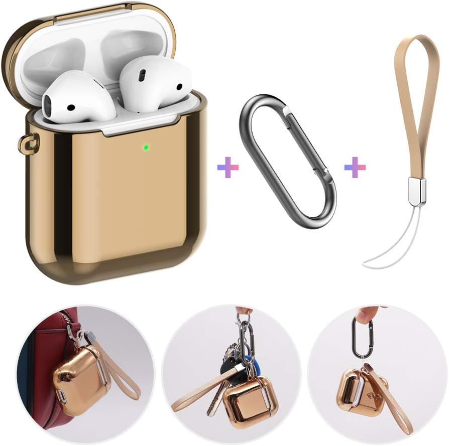 REFLYING Case Compatible for AirPods [1st and 2nd Gen], Soft TPU Plated Case Shockproof Protective Cover Compatible with AirPods & AirPods 2019 [Front LED Visible] - Gold