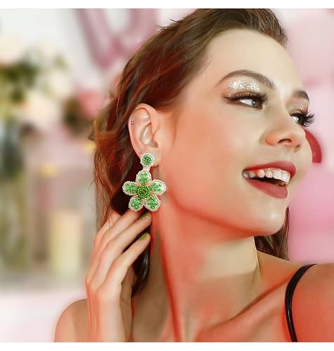 Beaded Dangle Earrings – Beaded Flower Earrings Handmade Bohemia Statement Beaded Drop Fringe Earrings Jewelry Gift for Women