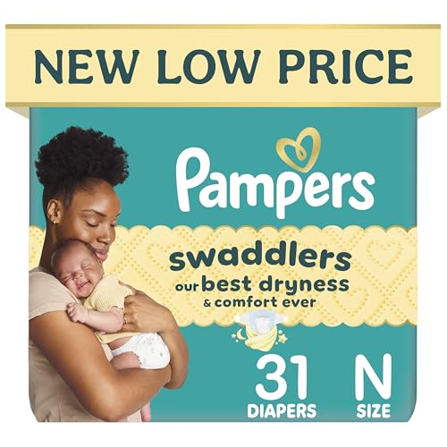 Pampers Swaddlers Diapers, Size 0 (up to 10 lbs), 31 Count, Hypoallergenic, Absorbent, Keeps Baby Dry and Comfortable, Skin Safe Disposable Newborn Baby Diaper