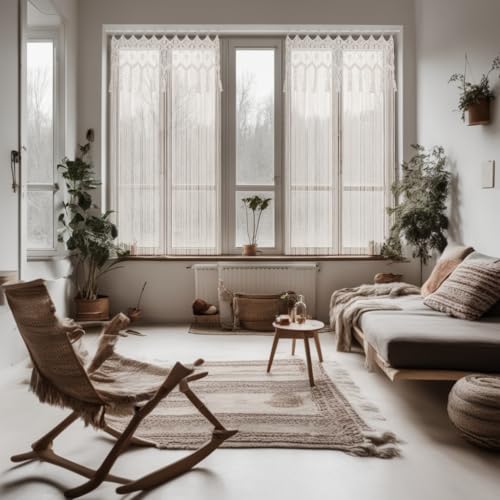 Cozyor Makramee-Boho Vorhang 132x200cm mit Stangenbefestigung, Schwarz-Weiß – Bild 4