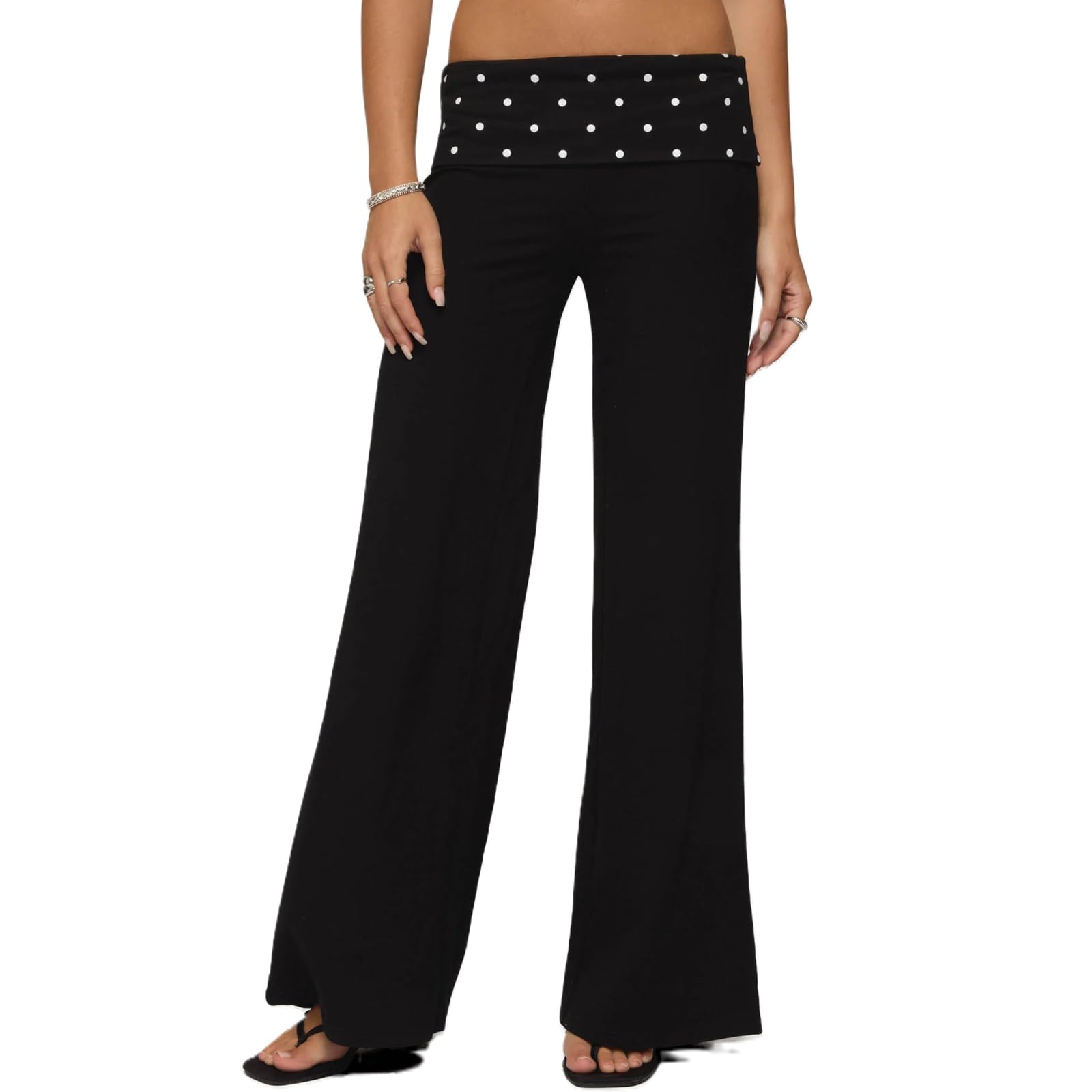 Women Foldable Yoga Pants Low Waist Wide Leg Sweatpants Color Block Flared Leggings Y2k Bootcut Gym Lounge Pants-image-1