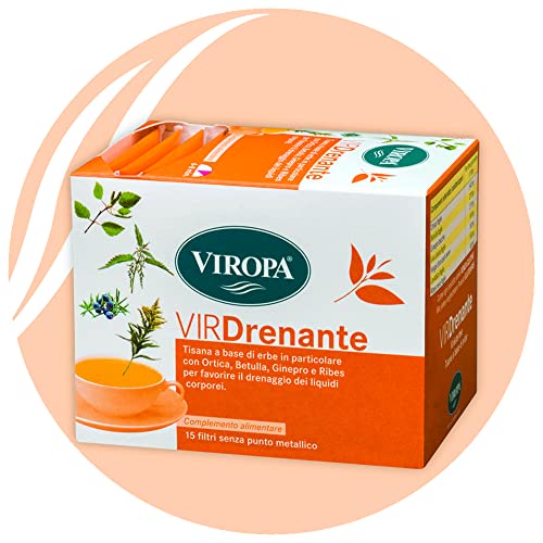 VIROPA VirDrenante - 15 Filtri, Senza Punto Metallico - Tisana A Base Di Erbe, Con Ortica e Ribes, Favorisce Il Drenaggio Dei Liquidi Corporei