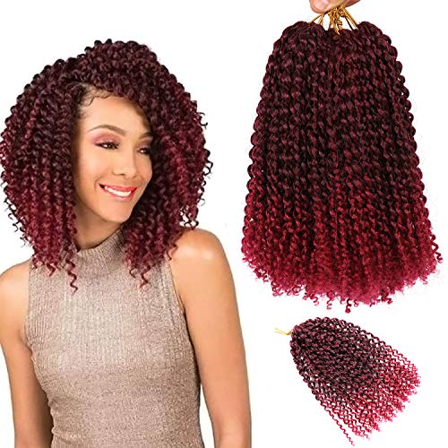 12 Inch Short Passion Twist Hair 8 Bundles Marlybob Crochet Hair Kinky Curly Crochet Hair for Black Women (8Bundles12 Inch, 1B/Burgundy)