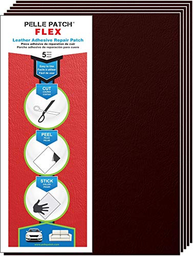 Pelle Patch - 5X Parche Adhesivo de reparación para Cuero y Vinilo - Disponible en 25 Colores - Flex 20cm x 28cm - Bermellón
