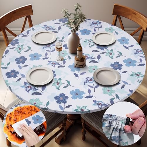 Round Tablecloth Waterproof Fitted Table Cloth Summer Fall Outdoor Circle Cover for 36-44" Tables Dining Kitchen Apartment Set Long Trips Car Travel Essentials Kids Party Decor Gifts
