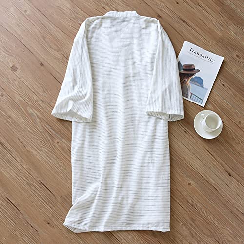 Image of SIQITECHNO Men Summer Kimono Bathrobe Long Cotton Yukata Woven Striped Pajamas Loungewear Mens Bathrobe Sleepwear Nightgown