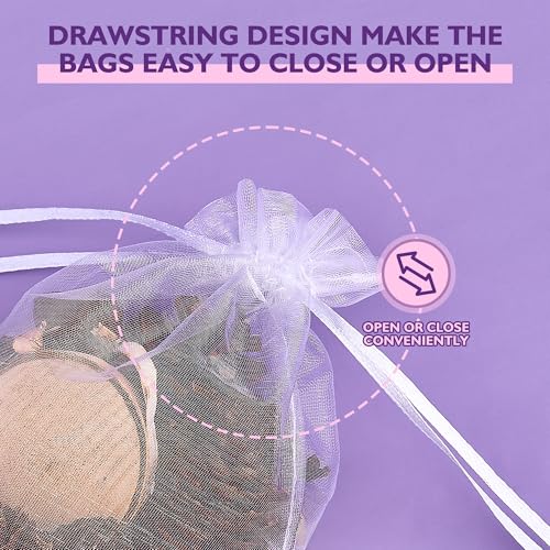 Image of PACKINNO 100pcs White Organza Bags, Sheer Organza Bags 4x6 Inch, Small Mesh Bag Drawstring, Jewelry Gift Bags for Party, Candy, Christmas, Festival, Bathroom Soaps, Makeup