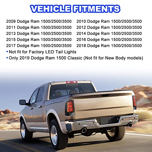 Roxx Full Led Tail Lights Assembly For 2009-2018 Dodge Ram 1500/2500/3500, Led Dodge Ram Tail Lights Replacements Pair W/Led Sequential Turn Signals, Left + Right Sides (Smoke Lens) #TOP3