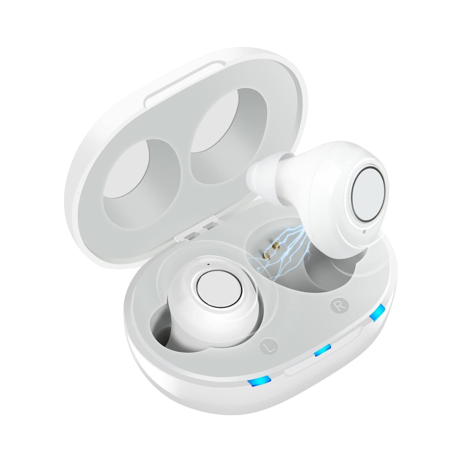 JINGHAO Amplificateur De Son Rechargeable Amplificateur de son auditif Invisible Avec Portable Boîtier De Chargement, lot de 2 (Blanc)