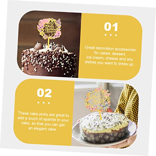 Cabilock 8 Peças Inserção Bolo Borboleta Cartões Sobremesa Florais Topo Bolo Aniversário Decoração B