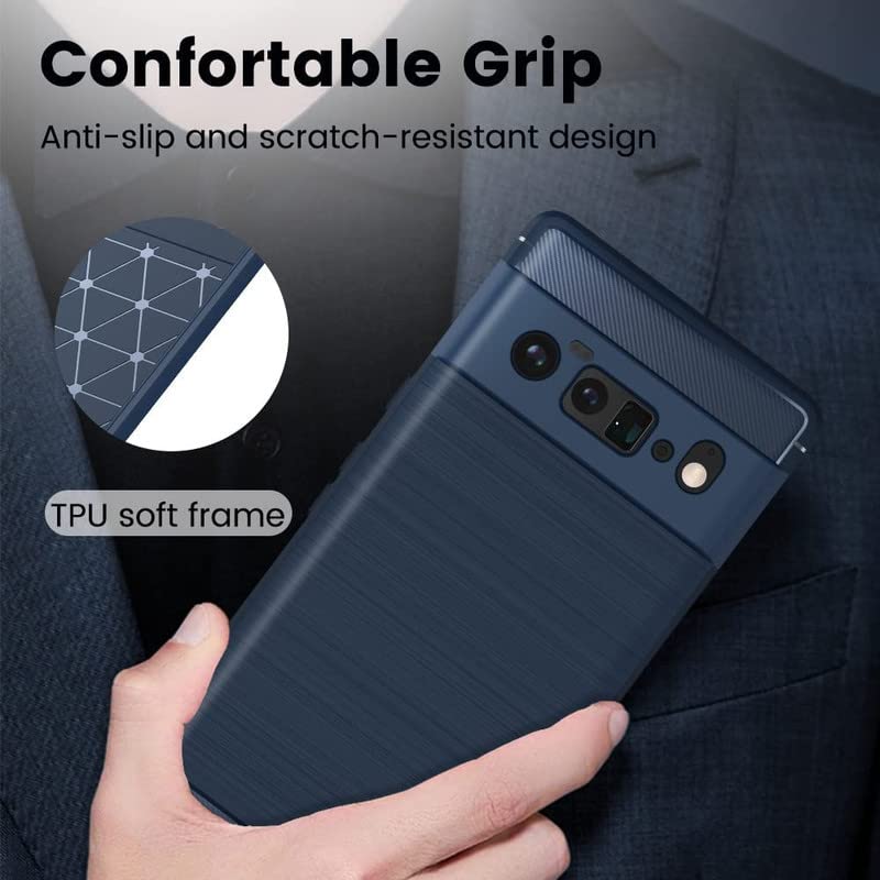 Image of NPRC Hybrid Ultra Slim Protective Case TPU Non-Slip Carbon Fiber Texture Shockproof Case Cover for Google Pixel 6 Pro - Blue