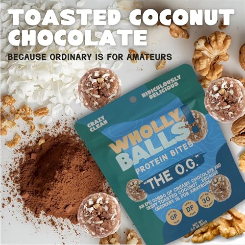 Image of Wholly Balls Protein Bites a€ inch Healthy Plant-Based Snack | High Protein, Low Sugar, Gluten-Free Energy Balls (Pack of 3, Chocolate)